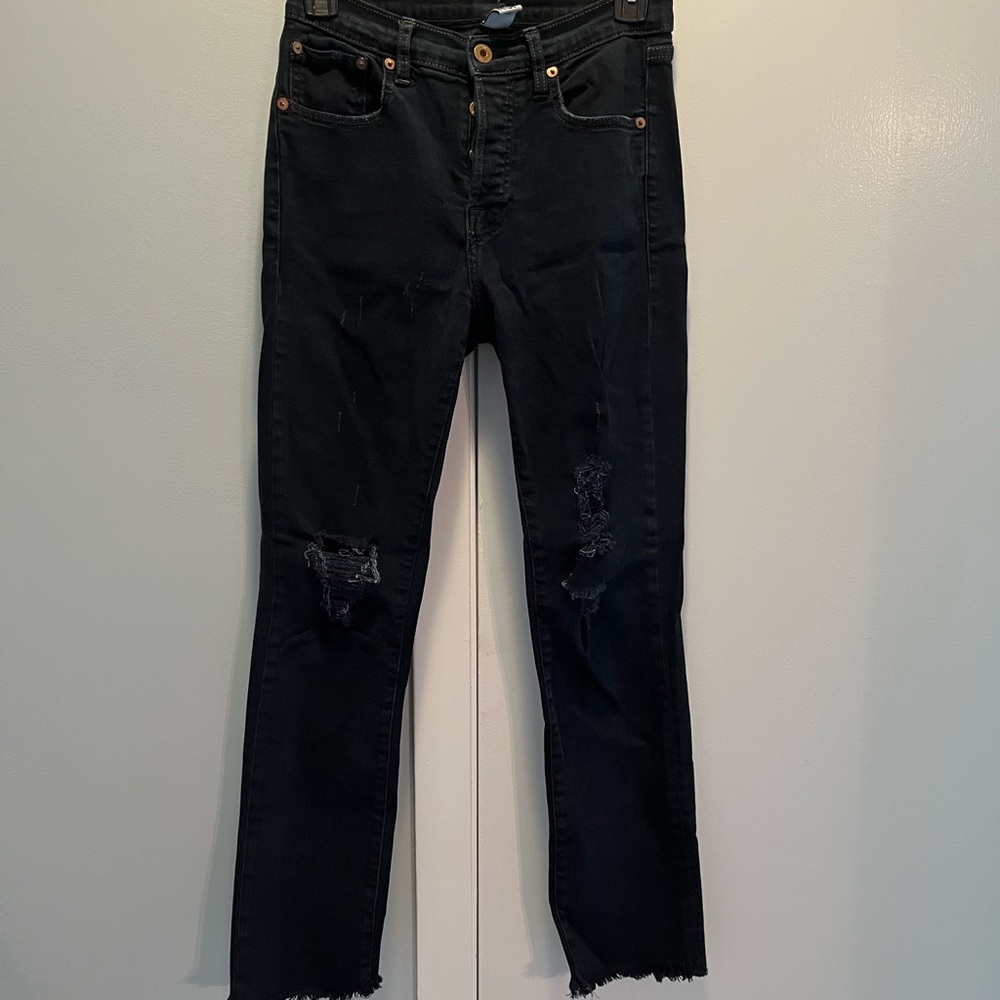 NSF Black distressed straight-leg jeans